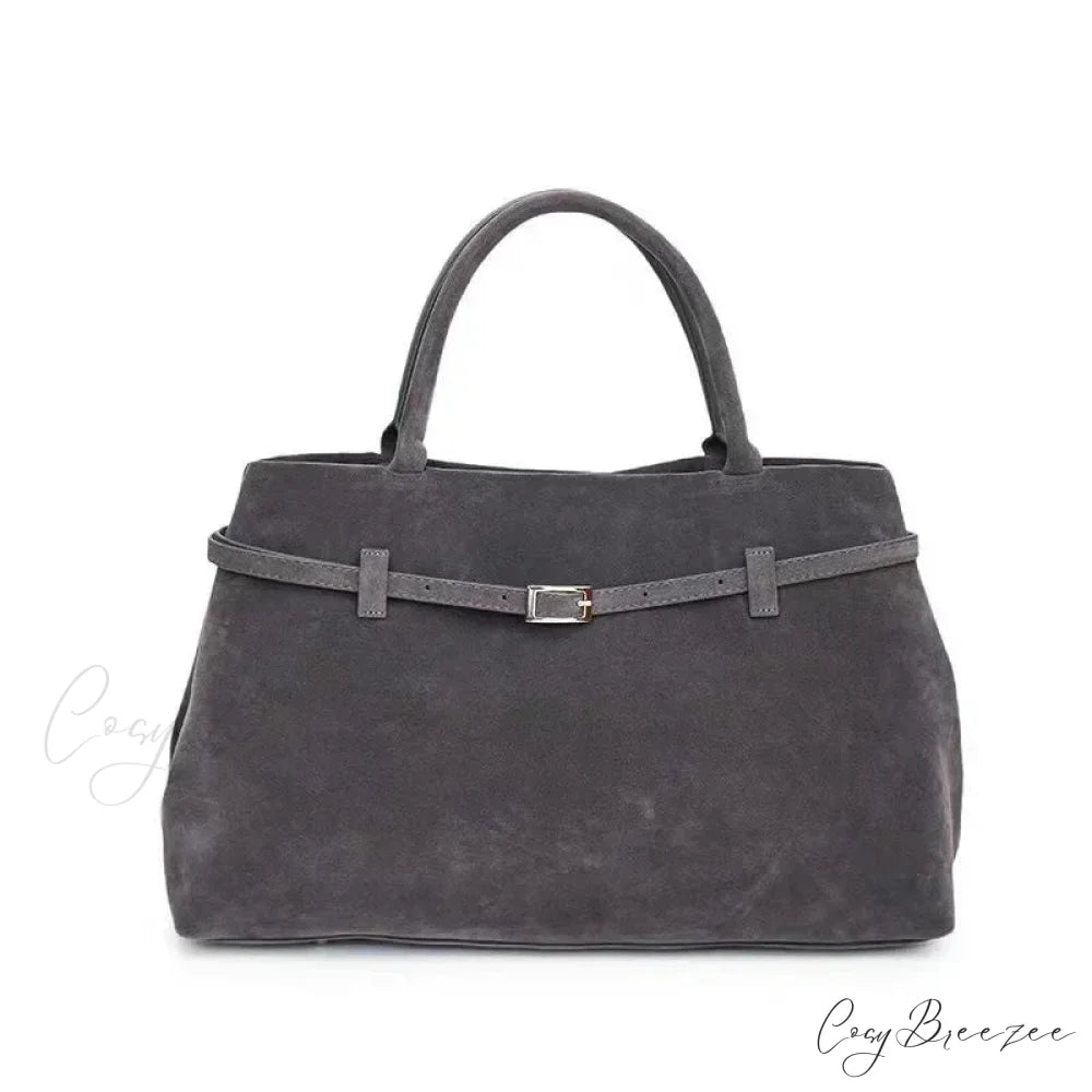 Buckle Decorative Faux Suede Large Tote Handbag GRAY handbag-250126