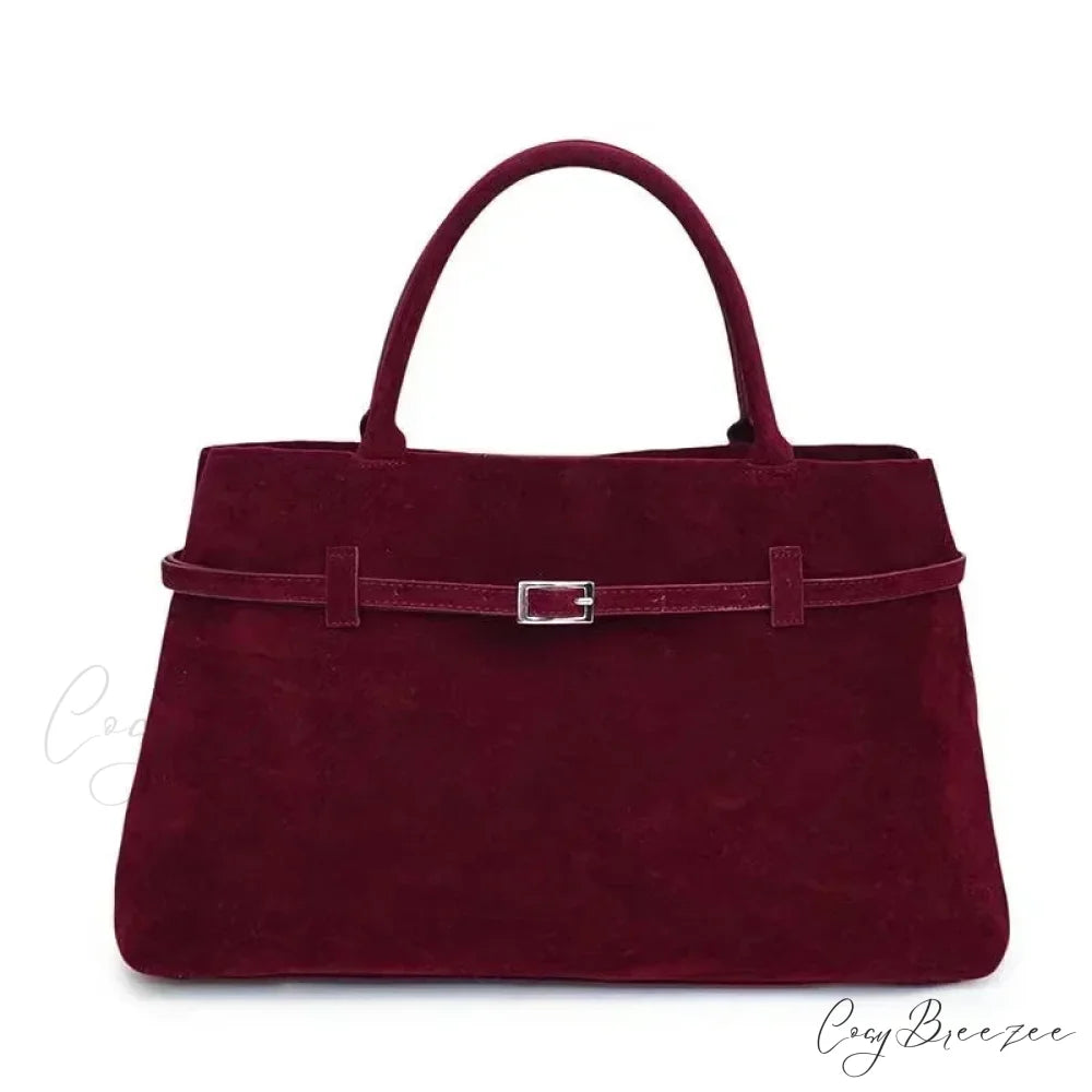 Buckle Decorative Faux Suede Large Tote Handbag Red handbag-250126