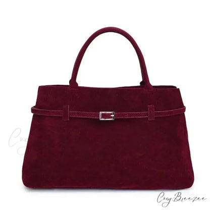 Buckle Decorative Faux Suede Large Tote Handbag Red handbag-250126