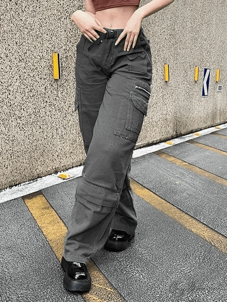 Buckle Strap Graceful Printed Cargo Jeans
