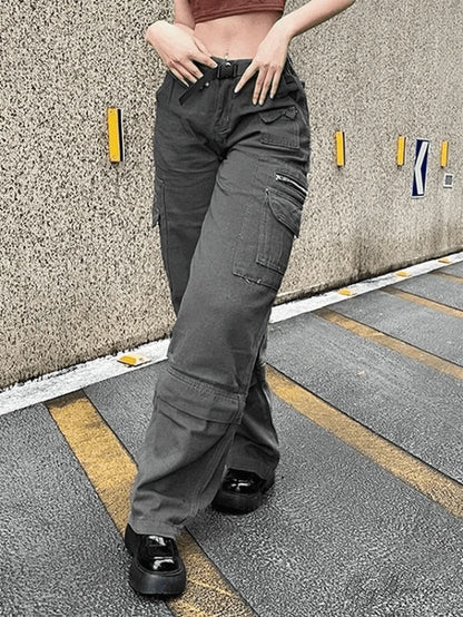 Buckle Strap Graceful Printed Cargo Jeans