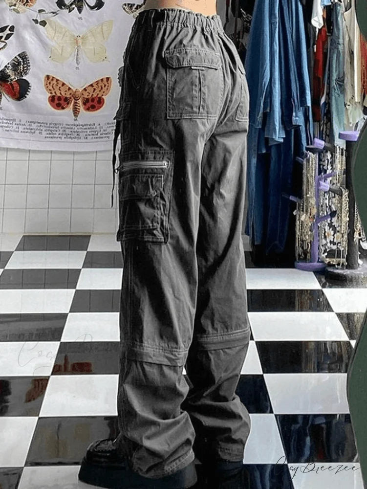 Buckle Strap Graceful Printed Cargo Jeans