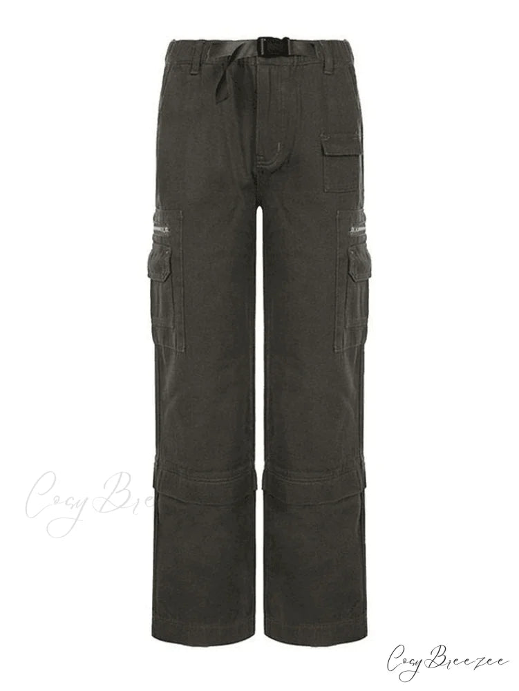 Buckle Strap Graceful Printed Cargo Jeans