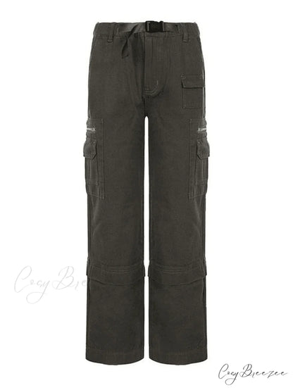 Buckle Strap Graceful Printed Cargo Jeans