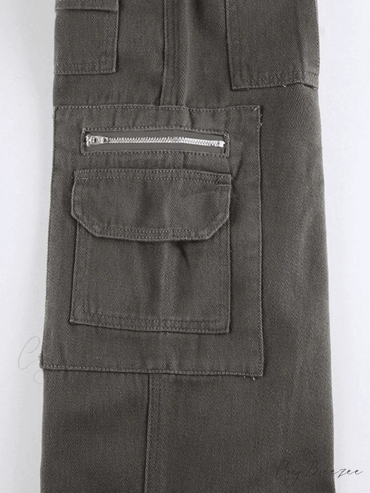Buckle Strap Graceful Printed Cargo Jeans