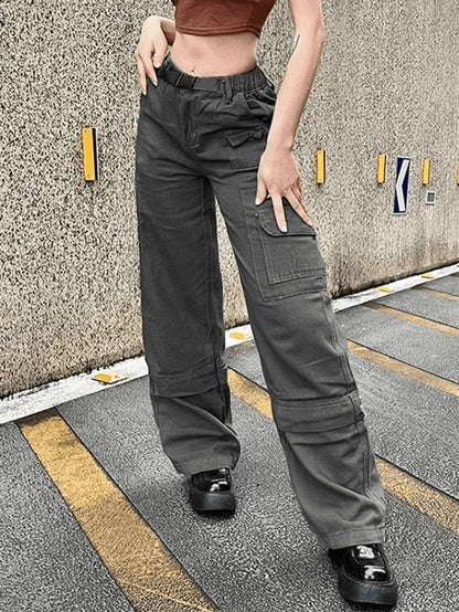 Buckle Strap Graceful Printed Cargo Jeans