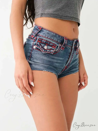 Buddha Pocket Embroidery Denim Shorts short-250223