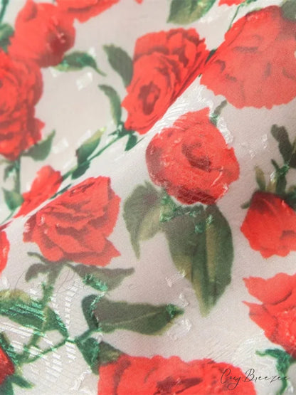Bulgaria Roses Floral Trendy Backless Mini Dress