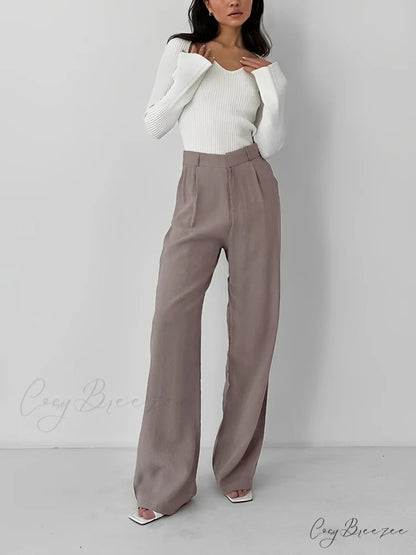 Business Casual Pleat Trendy Wide Leg Dress Pants