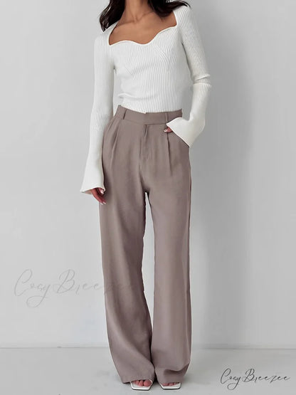 Business Casual Pleat Trendy Wide Leg Dress Pants Light Brown / XS