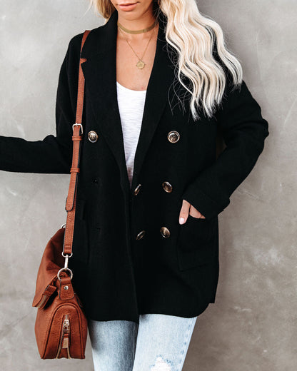 Black Business Casual Pocketed Knit Blazer