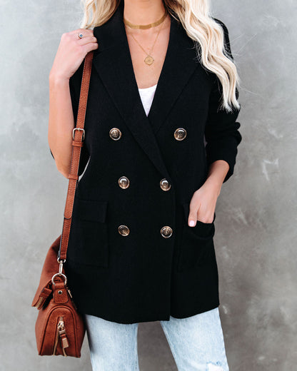 Black Business Casual Pocketed Knit Blazer