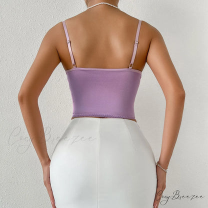 Butterfly Applique Hook and Eye Classic Silky Satin Corset Top - Champagne L / Purple