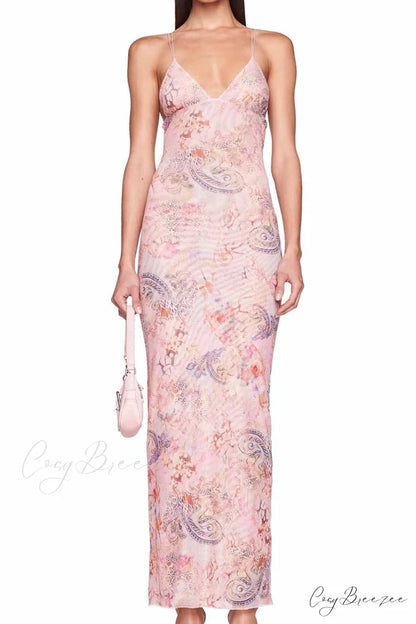 Butterfly Backless Midi Dress with Halterneck
