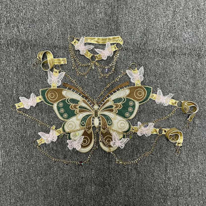 Butterfly Embroidered Crystal Chain Backless Crop Top Green / One Size croptop-250223