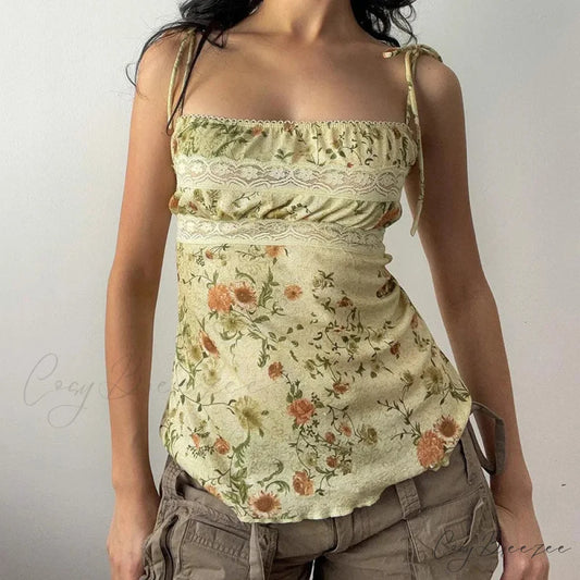 Butterfly Embroidery Mesh Splicing V Neck Slim Sheer Crop Top Green / S croptop-250126