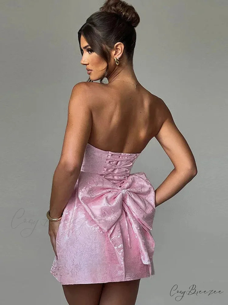 Butterfly Knot Backless Mini Dress Pink / S minidress-250223