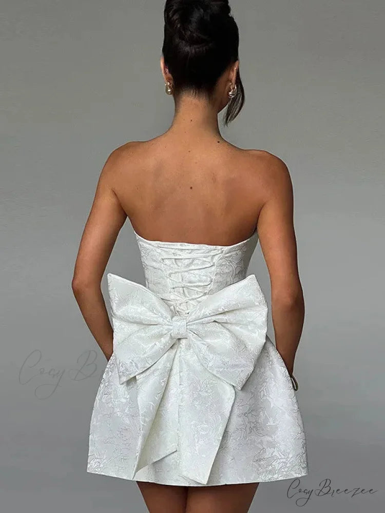 Butterfly Knot Backless Mini Dress White / S minidress-250223