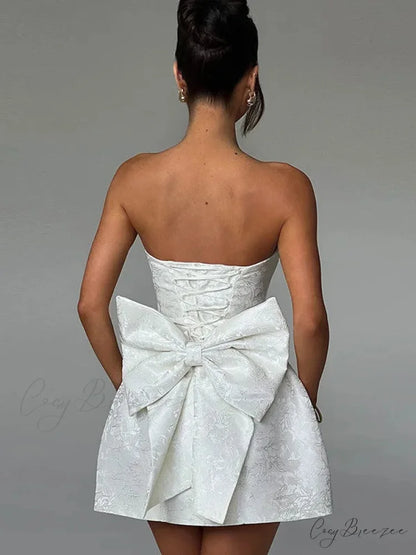 Butterfly Knot Backless Mini Dress White / S minidress-250223
