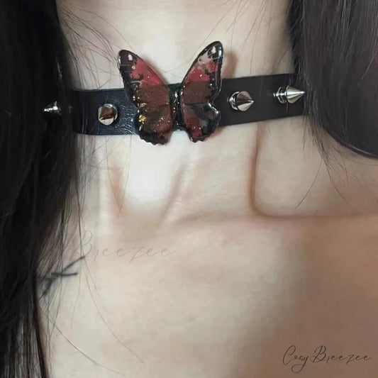 Butterfly Y2K Retro Punk Shrink Film Choker Necklace BLACK