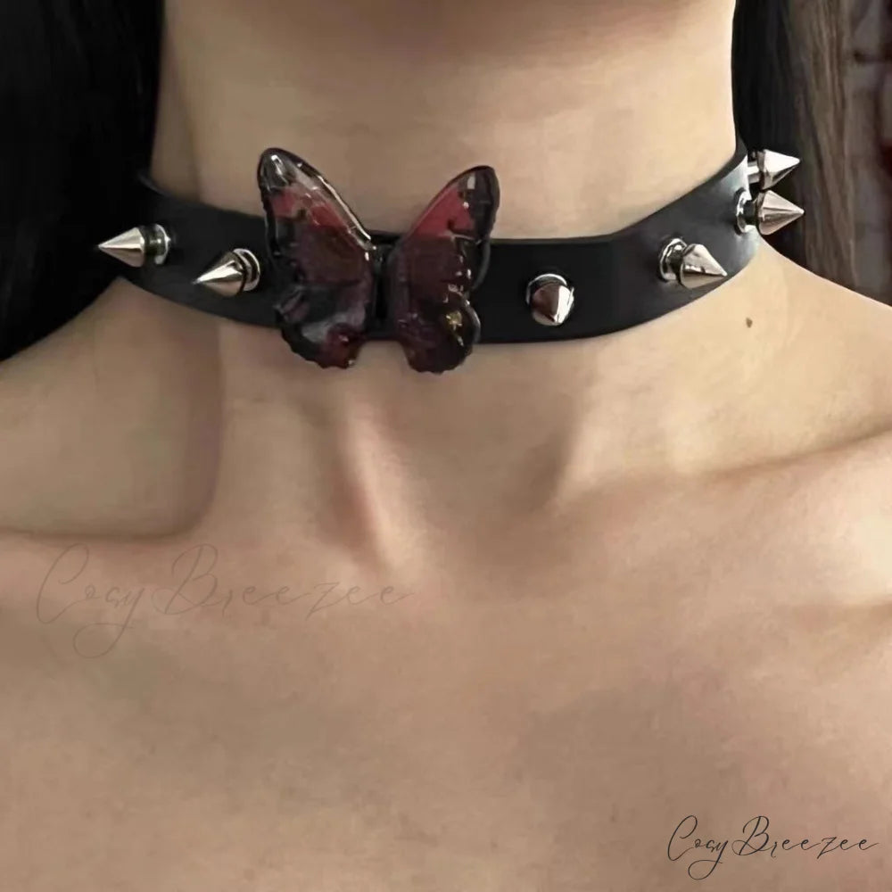 Butterfly Y2K Retro Punk Shrink Film Choker Necklace BLACK