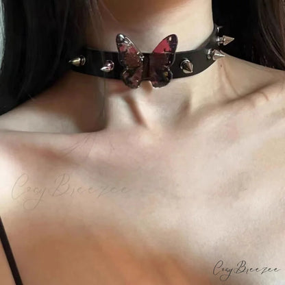 Butterfly Y2K Retro Punk Shrink Film Choker Necklace BLACK