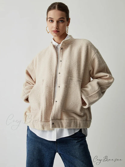 Button Down Double Trendy Pockets Bomber Jacket