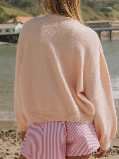 Button Down Lightweight Knit Cardigan Pink / S cardigans-241228