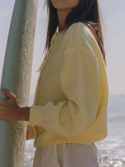 Button Down Lightweight Knit Cardigan Yellow / S cardigans-241228