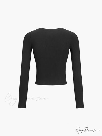 Button Down Long Trendy Sleeve Crop Shirt