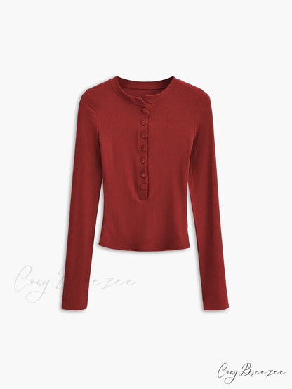 Button Down Long Trendy Sleeve Crop Shirt Red / XS