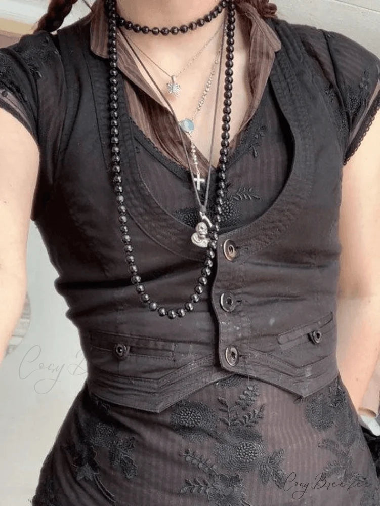 Button Front Bodycon Rib Knit Classic Sleeveless Mini Dress - Coffee