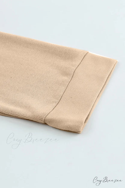 Button Khaki Solid Trim Casual Patchwork Hoodie