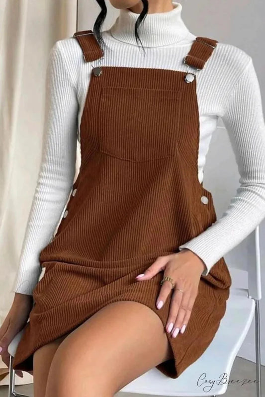 Button Strap Corduroy Dress Coffee / S