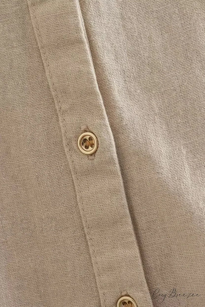 Button-Up Arm Pocket V-neck Roll-up Top