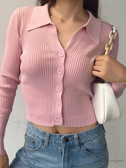 Button Up Graceful Collared Cardigan