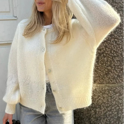 Button Up Lightweight Plain Cardigan beige / S cardigans-241228
