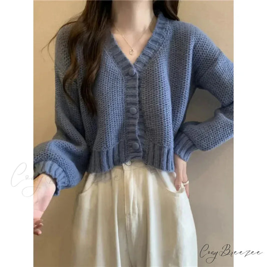 Button-Up V-Neck Sweet Casual Knit Cardigan cardiagn-250126