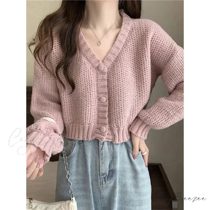 Button-Up V-Neck Sweet Casual Knit Cardigan cardiagn-250126