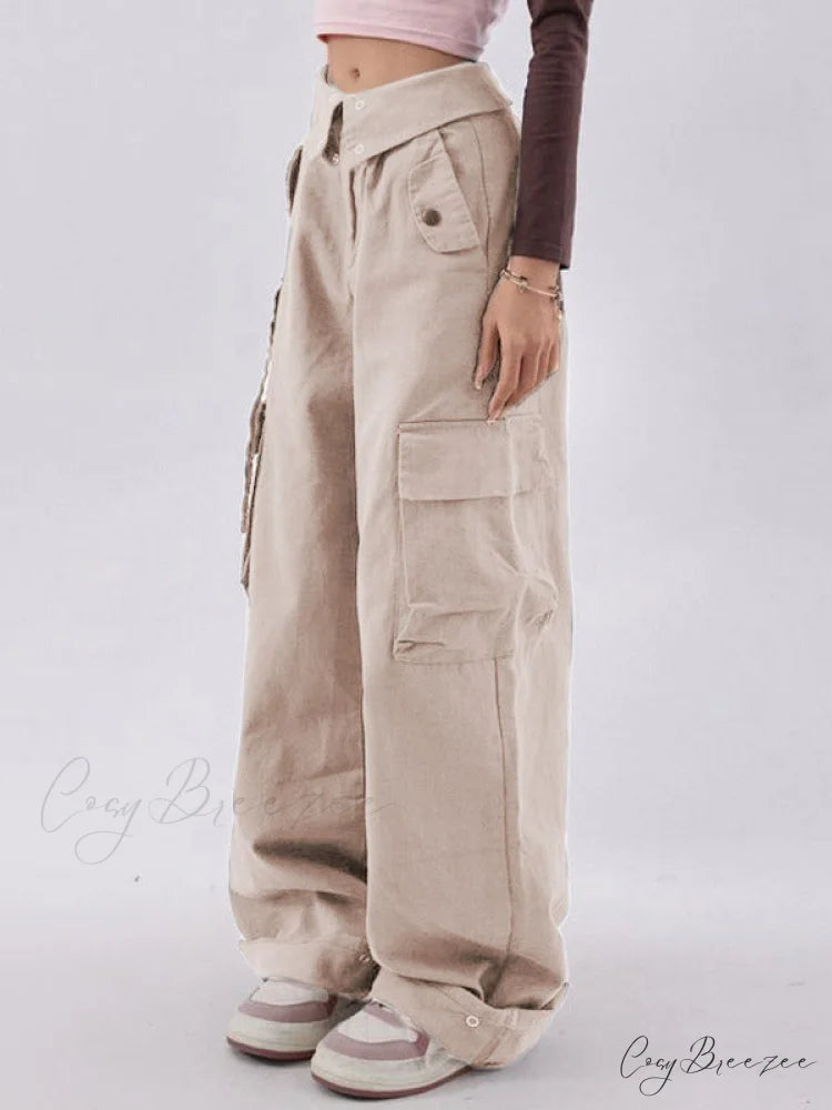 Buttoned Green Graceful Baggy Boyfriend Jeans