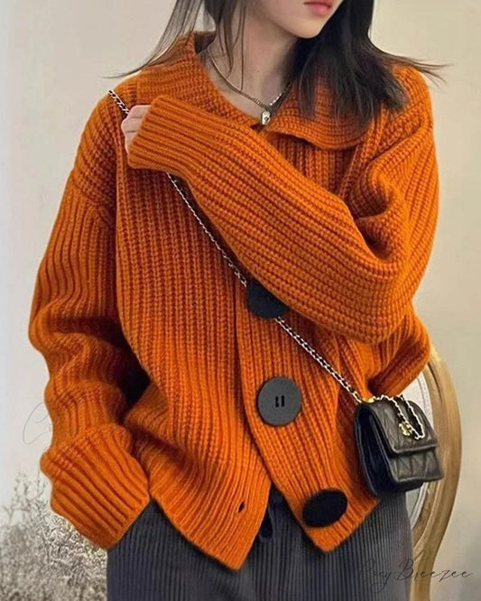 Buttoned Knit Cardigan Orange / S