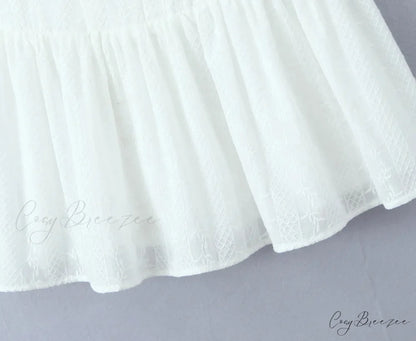 Buttoned Lace Print Charming Frill Mini Dress