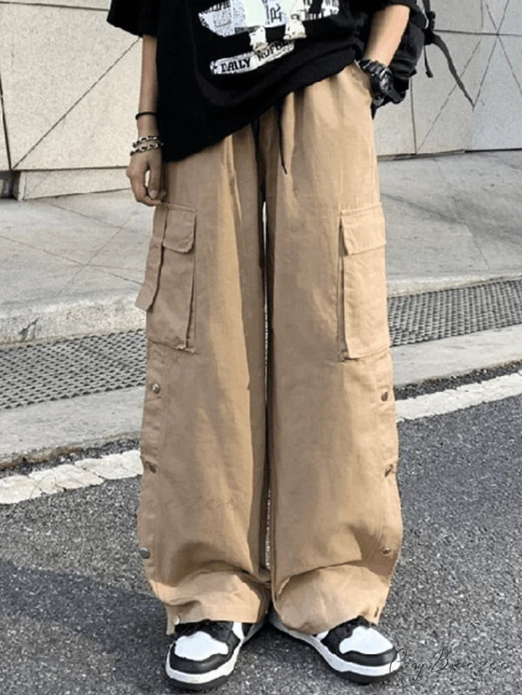 Buttoned Pocket Graceful Patch Cargo Pants Khaki / S