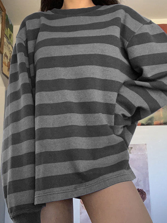 Cosybreezee - Striped Retro Oversize Crew Neck Sweatshirt