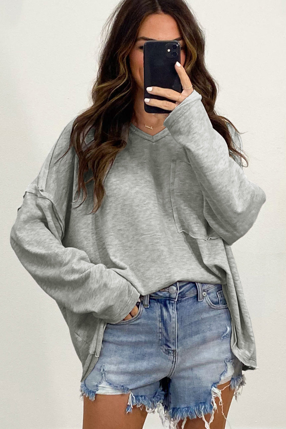 with - Arm Oversized Top Pockets Drop Gray