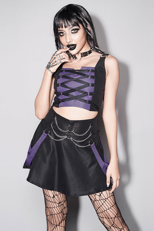 Colorblock Cami Top Chain High-Waisted Skirt Two Pieces Set