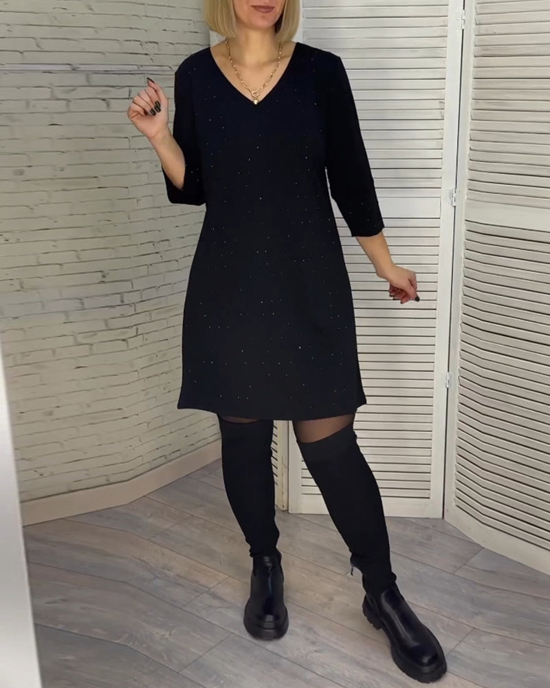 V-neck Dress with 3/4 Sleeves