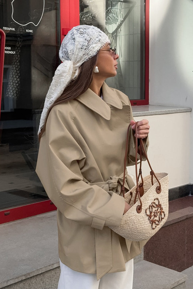 Vintage Khaki Belted Trench Midi Coat