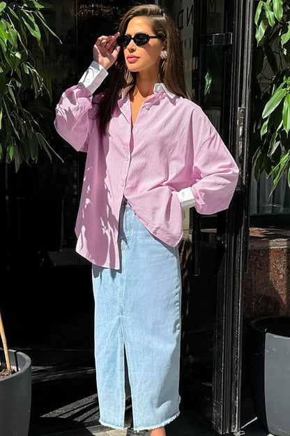 Casual Striped Button Up Blouse