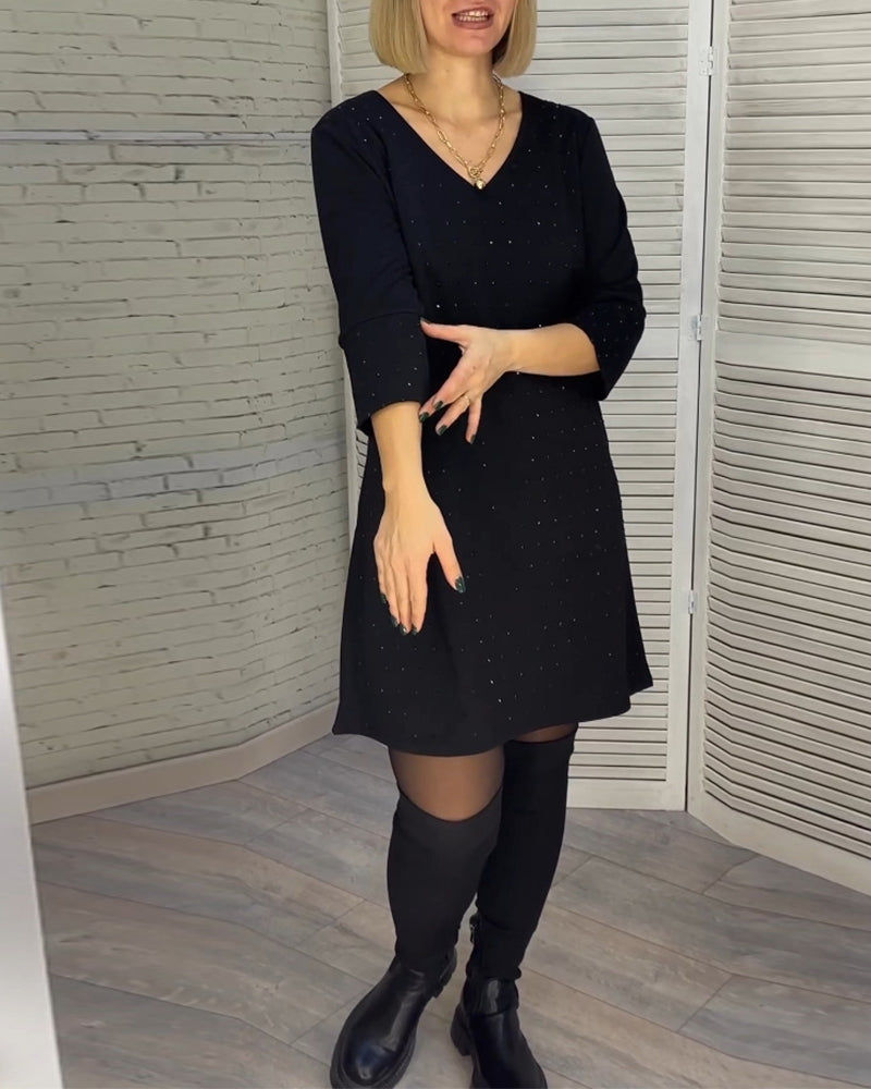 V-neck Dress with 3/4 Sleeves